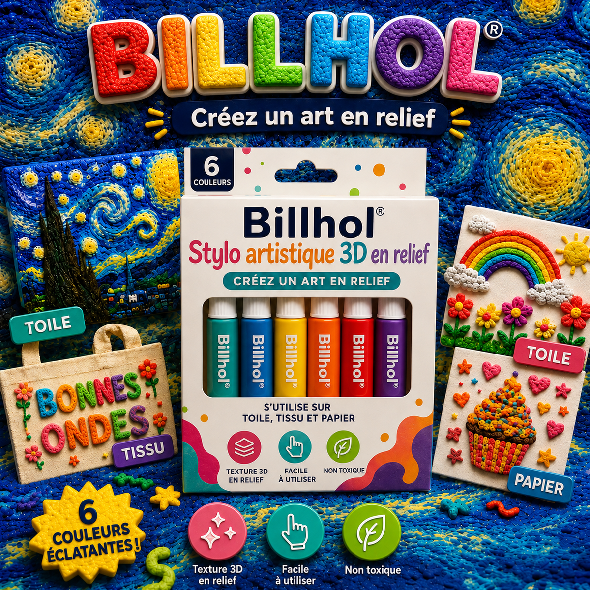 Billhol® Stylo artistique 3D en relief – Transformez vos dessins plats en créations 3D tactiles